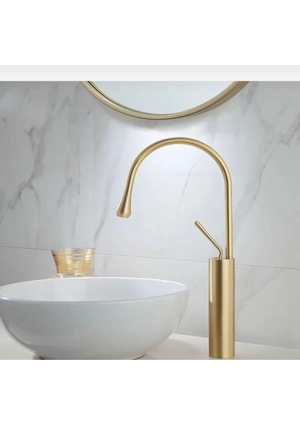 Çanak Lavabo Bataryası Mat Gold Banyo Musluğu Drop Design Mat Altın Lavabo Bataryası