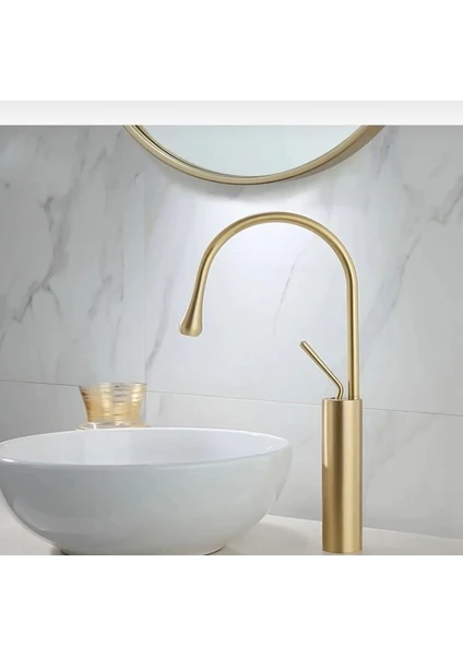 Çanak Lavabo Bataryası Mat Gold Banyo Musluğu Drop Design Mat Altın Lavabo Bataryası