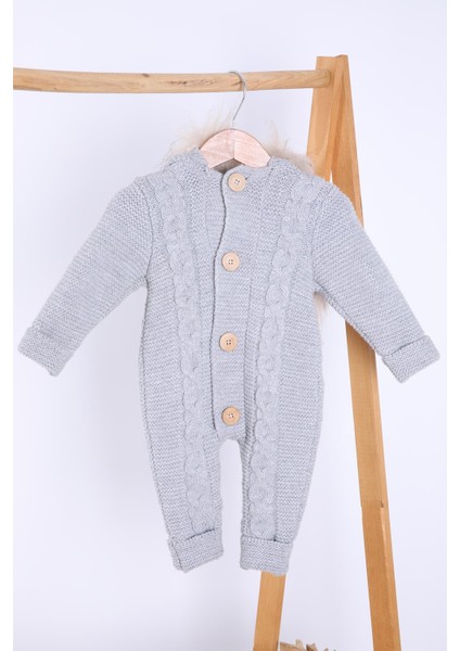 Babyhola Kalın Triko Içilsoft Tulum Kız Erkek Bebek Çocuk Kapüşonlu Kışlık Dış Tulum 5713