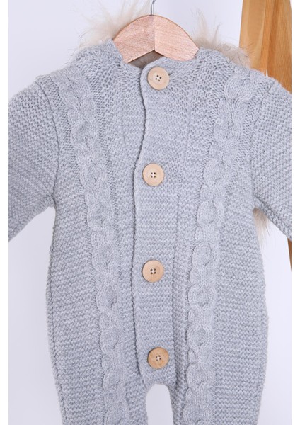 Babyhola Kalın Triko Içilsoft Tulum Kız Erkek Bebek Çocuk Kapüşonlu Kışlık Dış Tulum 5713