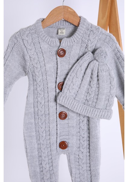 Babyhola Kalın Triko Kız Erkek Bebek Çocuk Kışlık Bereli Tulum Takım 5711 fiyatları
