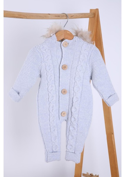 Babyhola Kalın Triko Içilsoft Tulum Kız Erkek Bebek Çocuk Kapüşonlu Kışlık Dış Tulum 5713