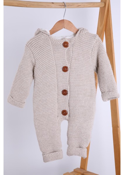 Babyhola %100 Kalın Triko Içi Velsoft Tulum Kız Erkek Bebek Çocuk Ponpon Kapüşonlu Kışlık Dış Tulum 5716