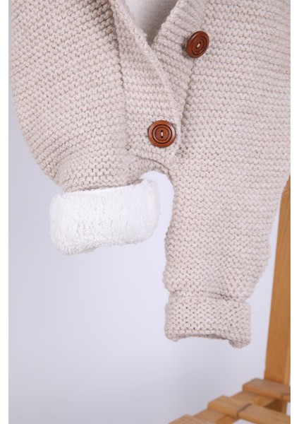 Babyhola %100 Kalın Triko Içi Velsoft Tulum Kız Erkek Bebek Çocuk Ponpon Kapüşonlu Kışlık Dış Tulum 5716