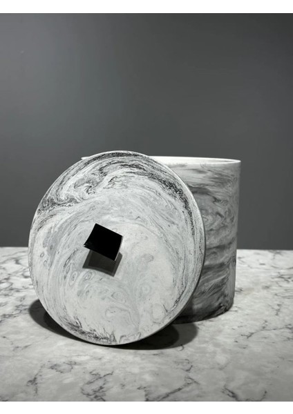 Çöp Kovası Mermer Desen 4 Litre Beton Wc Fırçası Sabunluk Gri