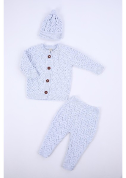Babyhola Kalın Triko Kız Erkek Bebek Çocuk Kışlık Bereli Alt Üst Yünlü 3'lü Takım 5800
