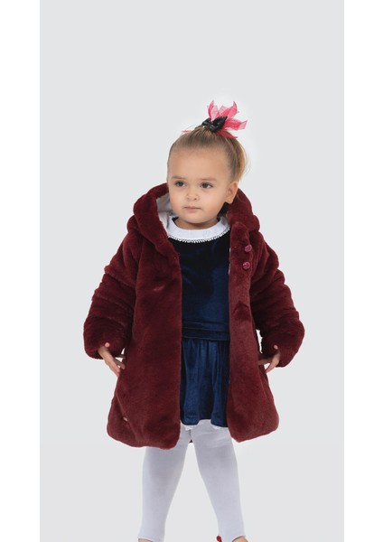 Babyhola Kız Bebek Çocuk Pamuk Astarlı Külah Kapüşonlu Peluş Kaban Kışlık 13622