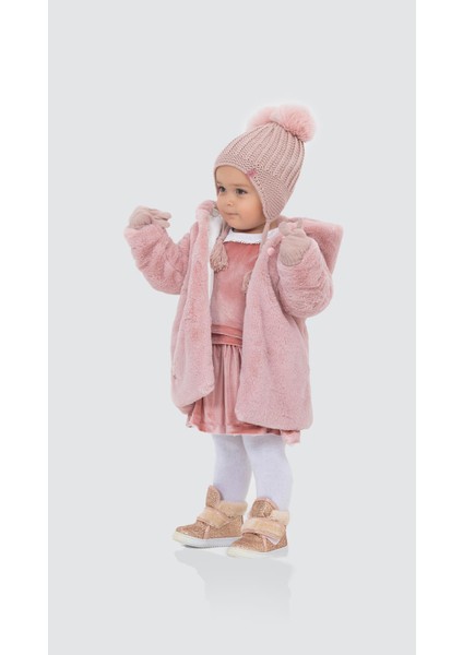 Babyhola Kız Bebek Çocuk Pamuk Astarlı Külah Kapüşonlu Peluş Kaban Kışlık 13622