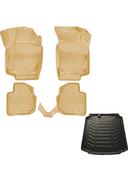 Skoda Rapid 3D Bej Havuzlu Paspas + 3D Bagaj Havuzu Paspası 2013 Sonrası Friemats Marka