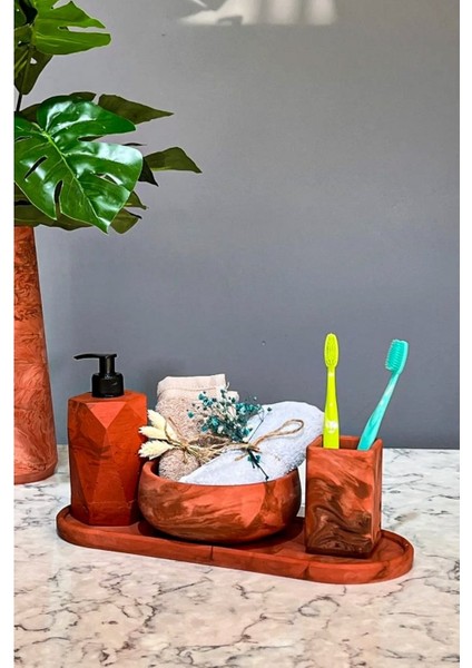 4'Lü Terracotta Serisi Mermer Desenli Beton Banyo Seti Tuvalet Wc Sıvı Sabunluk Diş Fırçalığı Takımı fiyatları