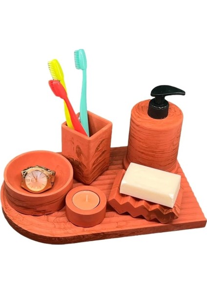 6'Lı Mermer Desenli Terracotta Beton Banyo Seti Tuvalet Wc Sıvı Sabunluk Diş Fırçalığı Takım fiyatları