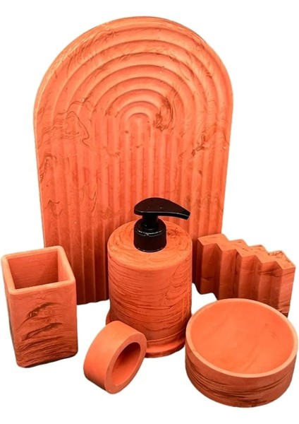 6'Lı Mermer Desenli Terracotta Beton Banyo Seti Tuvalet Wc Sıvı Sabunluk Diş Fırçalığı Takım modelleri