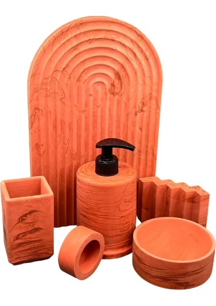 6'Lı Mermer Desenli Terracotta Beton Banyo Seti Tuvalet Wc Sıvı Sabunluk Diş Fırçalığı Takım fırsatları