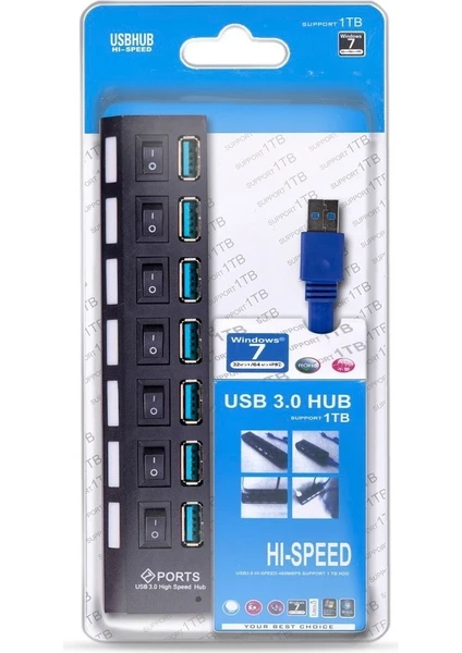 MC3007 USB Hub 7 Port USB 3.0 Çoğaltıcı Hub Aç/kapat Anahtarlı Hub