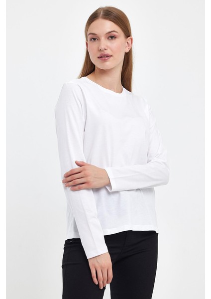 Kadın Gloria Beyaz Bisiklet Yaka Regular Fit Basic Tişört modelleri