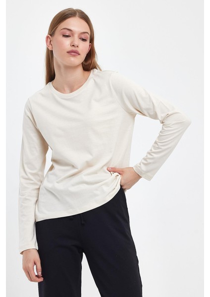 Kadın Gloria Bej Bisiklet Yaka Regular Fit Basic Tişört modelleri