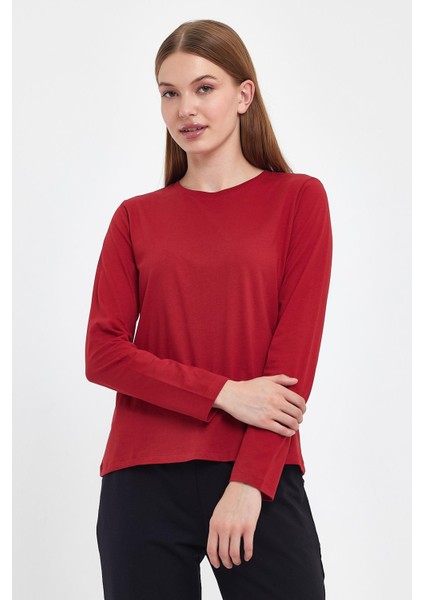 Kadın Gloria Kırmızı Bisiklet Yaka Regular Fit Basic Tişört