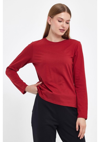 Kadın Gloria Kırmızı Bisiklet Yaka Regular Fit Basic Tişört modelleri