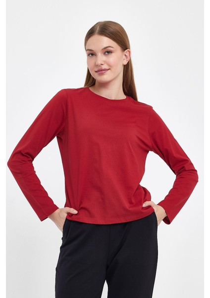 Kadın Gloria Kırmızı Bisiklet Yaka Regular Fit Basic Tişört fırsatları