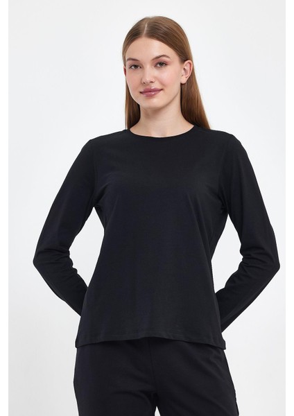 Kadın Gloria Siyah Bisiklet Yaka Regular Fit Basic Tişört