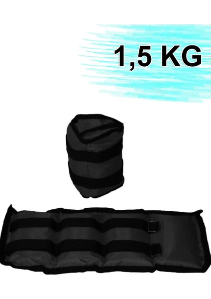 El ve Ayak Bilek Ağırlığı 2x1 ,5 kg Kum Torbası Korsesi Ağırlık Kas Güçlendirmek Pilates 1.5kg Siyah