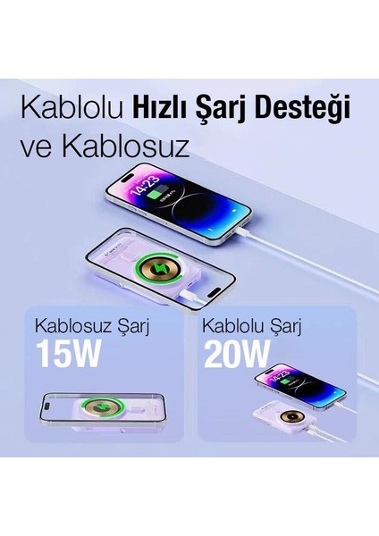 Super Şarj Göstergeli Standlı Magsafe 20W 10000MAH Powerbank Iphone Powerbank Iphone 14 13 12