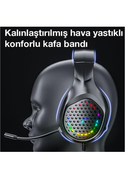 2mt Kablolu Rgb Işıklı Mikrofonlu Oyuncu Kafaüstü Kulaklık Mikrofonlu Rgb Oyuncu Kulaklığı