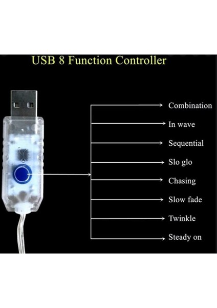 Kumandalı 8 Modlu USB ile Çalışan 5 Metre  Dekoratif Peri LED Günışığı Yılbaşı Süsü