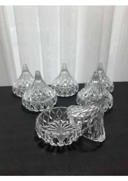 Kubbe Kapaklı Mini Cam Şekerlik Kahve Yanı Lokumluk 6 Adet