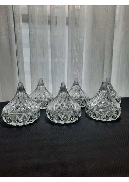Kubbe Kapaklı Mini Cam Şekerlik Kahve Yanı Lokumluk 6 Adet