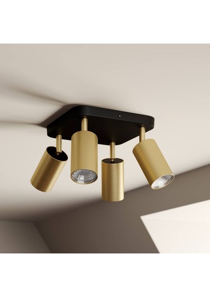 Retro Siyah Eskitme Kare 180 Derece Hareketli Modern Spor 4 Lü LED Spot Avize Beyaz Ampullü