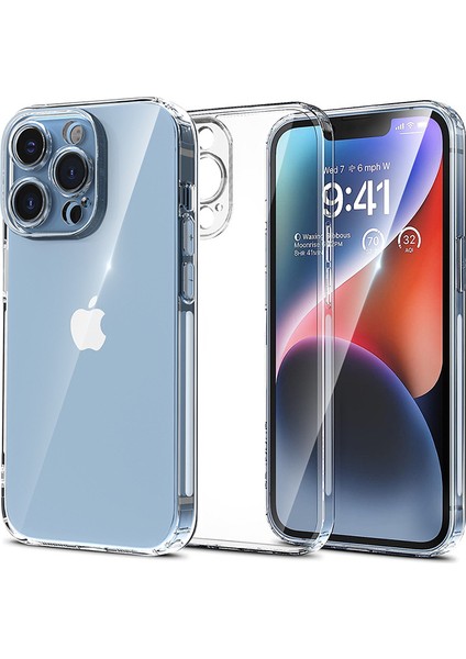 iPhone 14 Pro Uyumlu Şeffaf Kılıf Kamera Korumalı ve Şarj Soket Tıpalı Elden Kaydırmaz Esnek Silikon