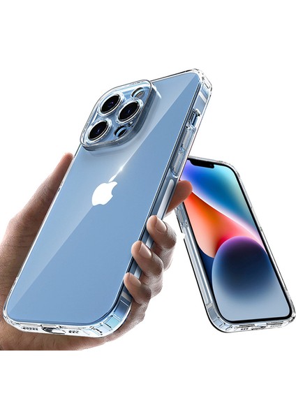 iPhone 14 Pro Uyumlu Şeffaf Kılıf Kamera Korumalı ve Şarj Soket Tıpalı Elden Kaydırmaz Esnek Silikon