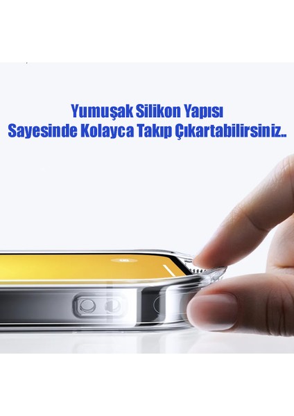 iPhone 14 Pro Uyumlu Şeffaf Kılıf Kamera Korumalı ve Şarj Soket Tıpalı Elden Kaydırmaz Esnek Silikon