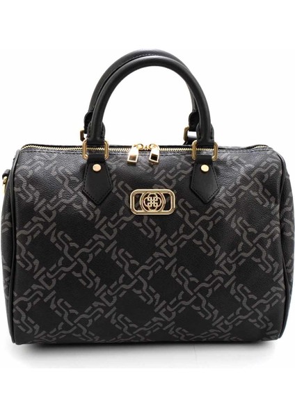 Siyah Baskı Detaylı Kadın Postacı Çanta C06619612910