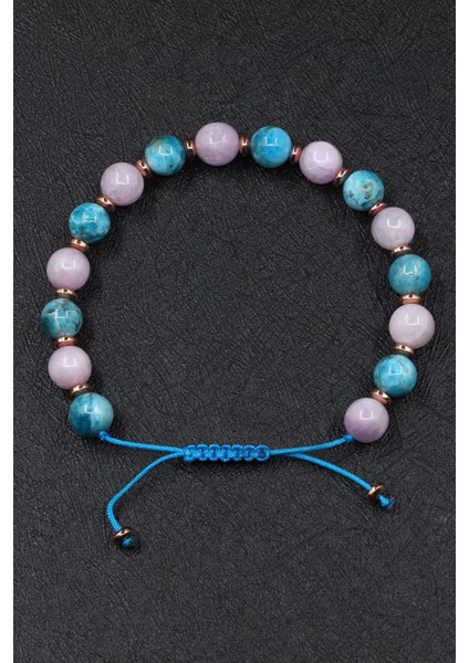 Kunzit - Apatit Doğal Taş Makrome Örme Bileklik