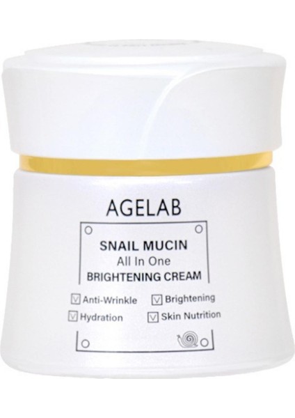 Agelab Snail Mucin All In One Brightenıng Cream. Salyangoz Müsinli Hepsi Bir Arada Aydınlatıcı Krem. 60GR.