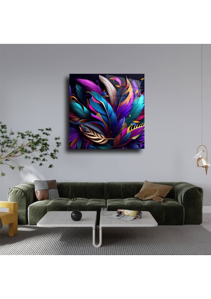 Mor Renk Tüyler ve Yapraklar Cam Tablo Duvar Dekoru fırsatları