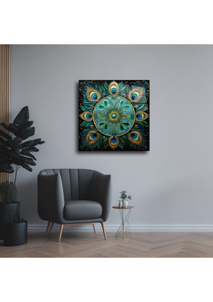 Tavus Kuşu Tüyü Mandala Cam Tablo Duvar Dekoru fiyatları