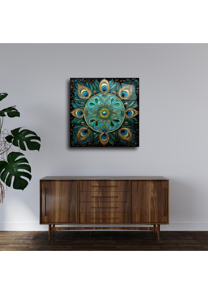 Tavus Kuşu Tüyü Mandala Cam Tablo Duvar Dekoru modelleri