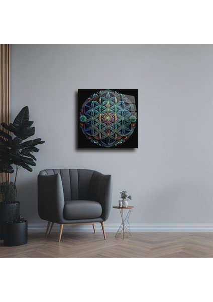 Sri Yantra Yoga Meditasyon Yaşam Çiçeği Cam Tablo Duvar Dekoru 2 fiyatları