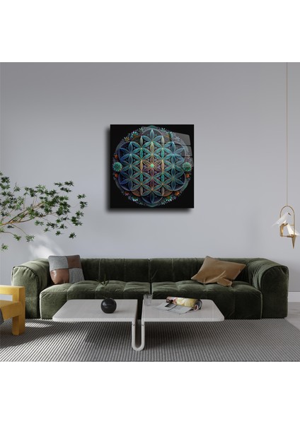 Sri Yantra Yoga Meditasyon Yaşam Çiçeği Cam Tablo Duvar Dekoru 2 fırsatları