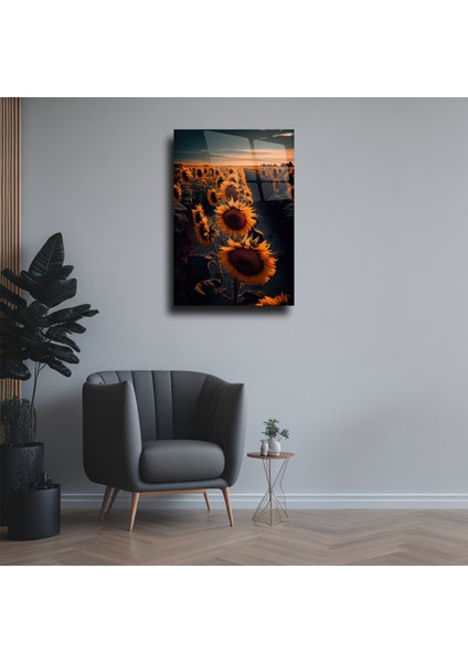 Ay Çiçek Temalı Cam Tablo Duvar Dekoru fiyatları