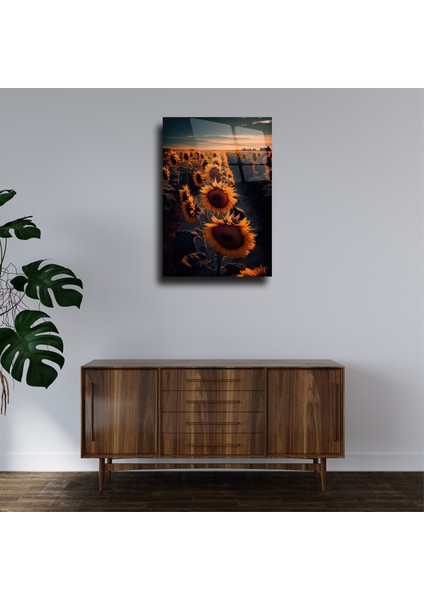 Ay Çiçek Temalı Cam Tablo Duvar Dekoru modelleri