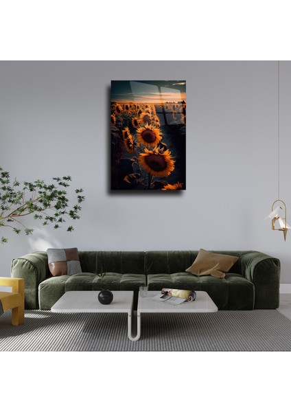 Ay Çiçek Temalı Cam Tablo Duvar Dekoru fırsatları