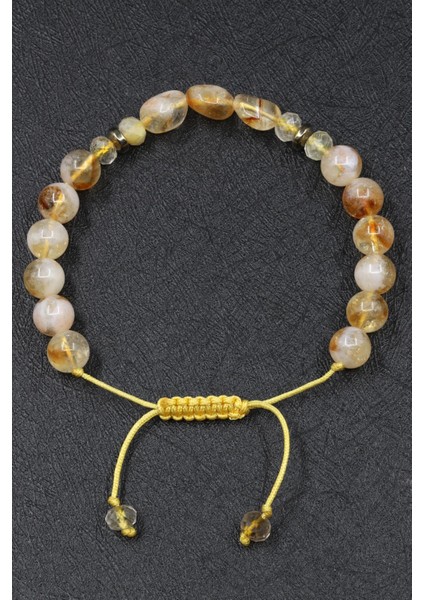 Sitrin - Golden Rutil Kuvars Doğal Taş Makrome Örme Bileklik