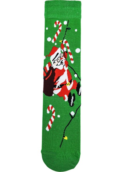 Carnaval Socks Yeşil Christmas Noel Baba Desenli Eğlenceli Yılbaşı Çorabı