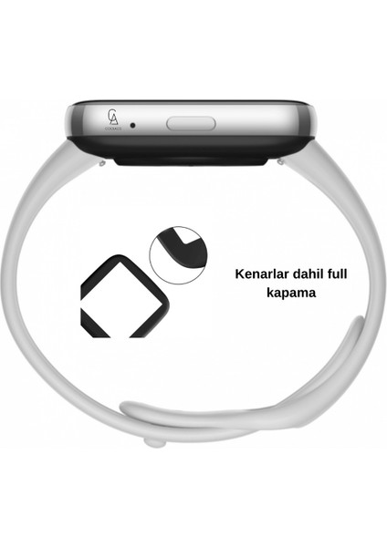 Xiaomi Redmi Watch 3 Active Uyumlu Yumuşak Silikon Kordon ve Kavisli Ekran Koruyucu Seti Krem