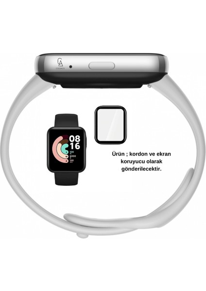 Xiaomi Redmi Watch 3 Active Uyumlu Yumuşak Silikon Kordon ve Kavisli Ekran Koruyucu Seti Krem