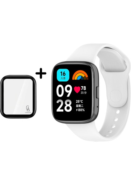 Xiaomi Redmi Watch 3 Active Uyumlu Yumuşak Silikon Kordon ve Kavisli Ekran Koruyucu Seti Beyaz